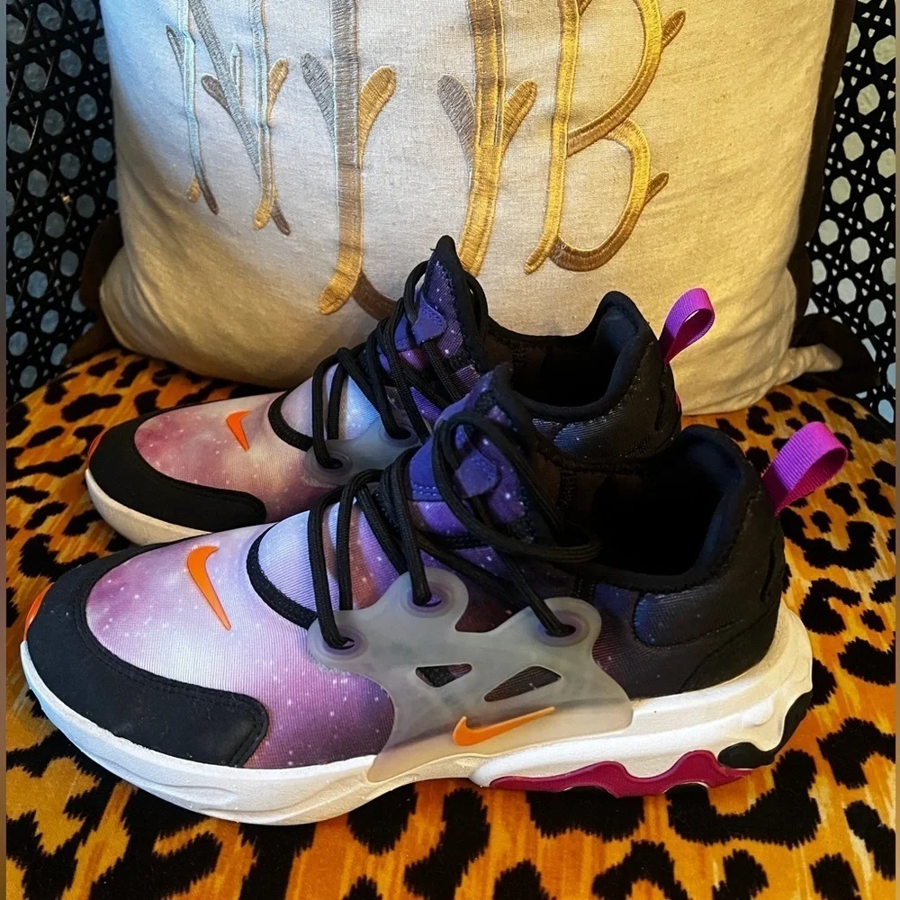 NIKE React Presto Print Big Kids' Shoes Black-Total Orange Tennis Shoes Sneakers